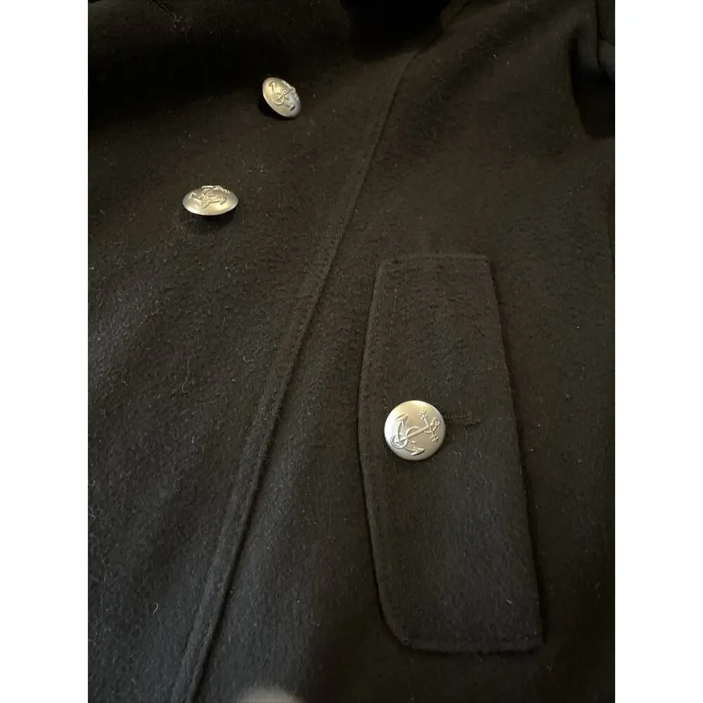 Nautica  SZ 4 Wool Blend Peacoat Black Anchor Silver Buttons Double Breasted